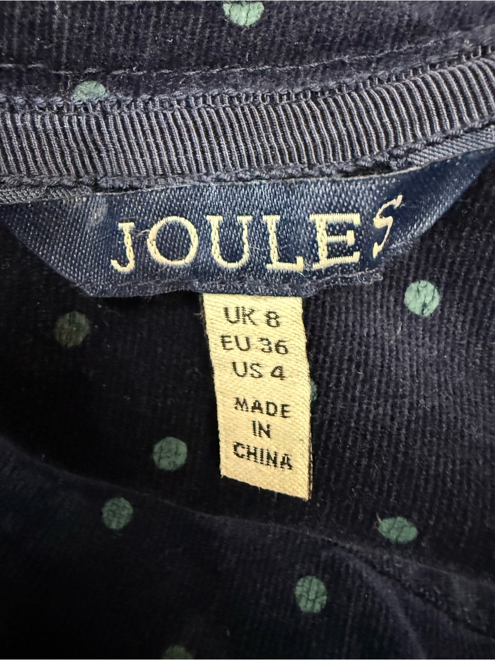 Joules Navy Polka Dot Long Sleeve Corduroy Dress size 4 Classic - Picture 10 of 12